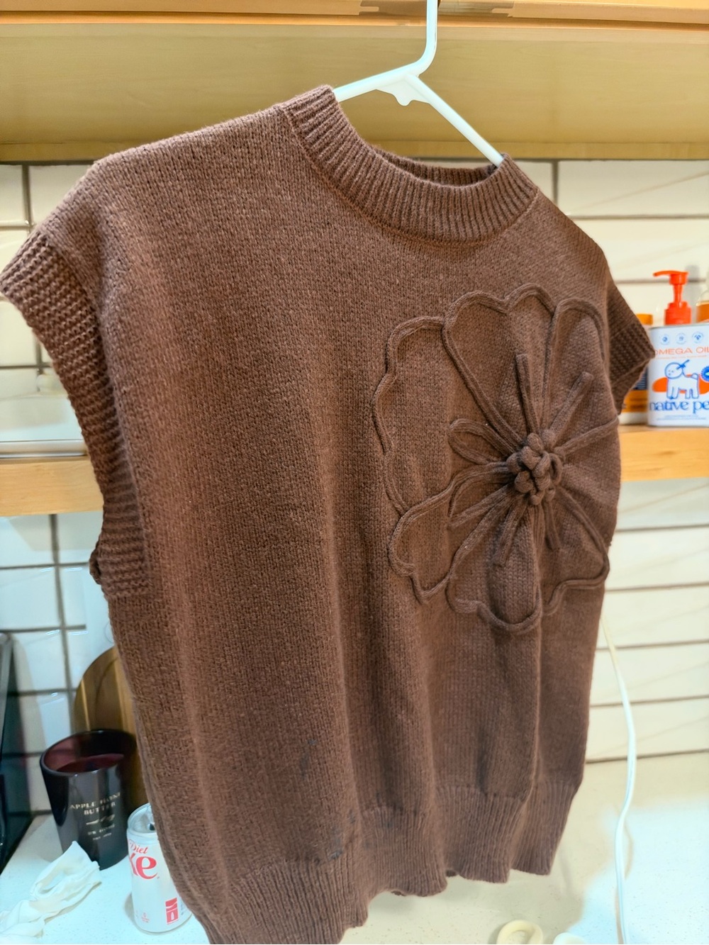 Women's Brown Knit Sleeveless Sweater